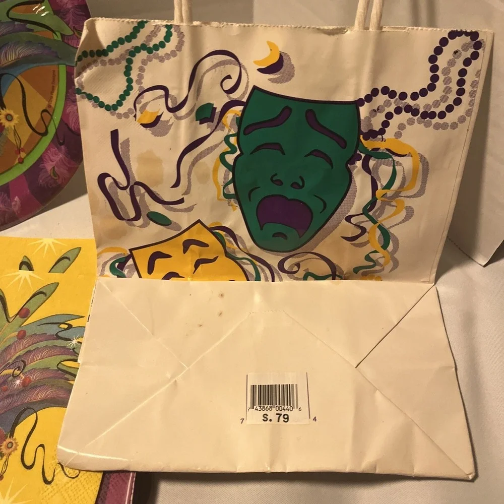 Mardi Gras Masquerade Party  Paper Plates And Napkins Lot With A Vintage Bag